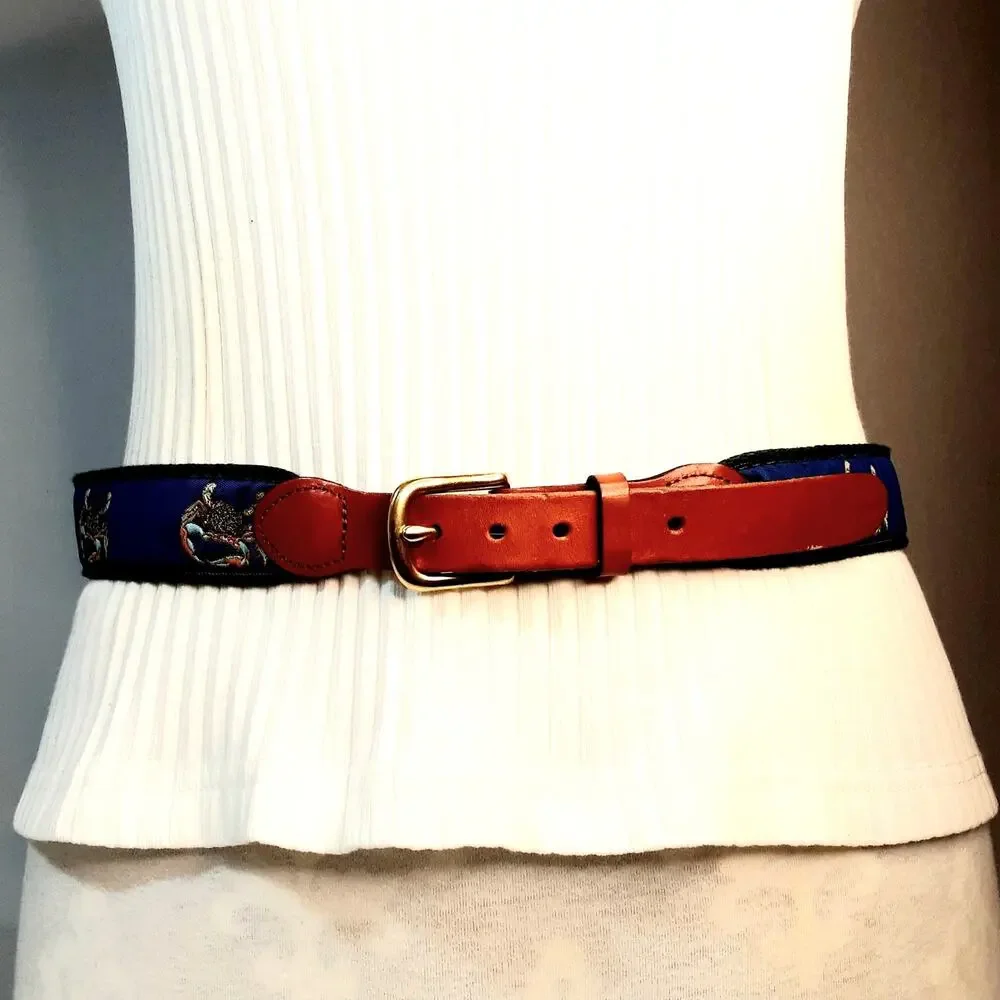💎Leather Man Ltd TopGrain Leather Ends Blue Embroidered Crab Fabric Green Canvas